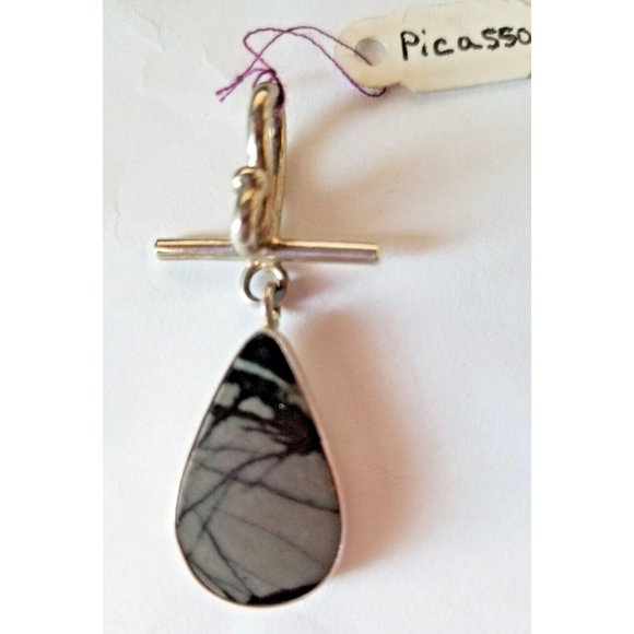 Jewelry Pendant Picasso Agate 1"  Tear Drop 925 Silver - Picture 1 of 15